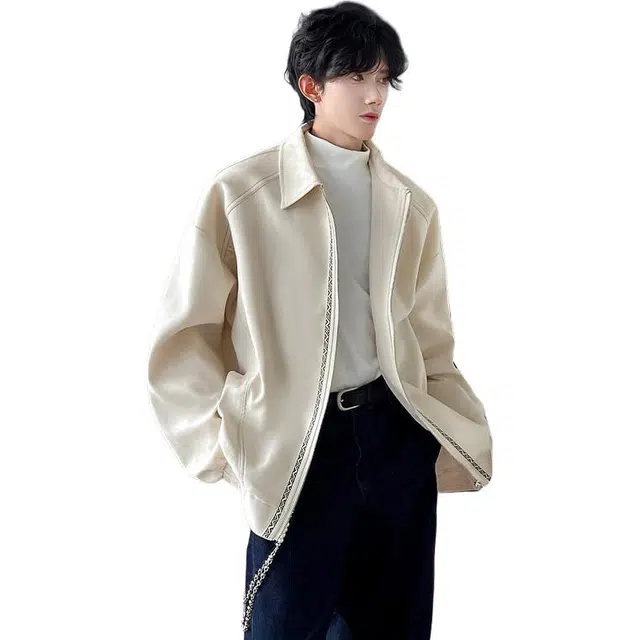 佐菲利 美式复古翻领飞行潮牌拼接工装外套高街宽松运动上衣夹克 男女同款