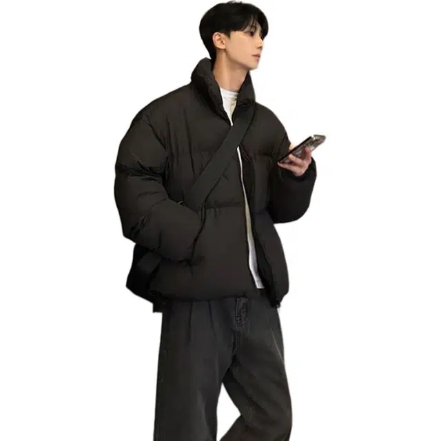 黑马漫画 立领棉衣男外套基础款纯色面包服男情侣韩系棉服 男女同款