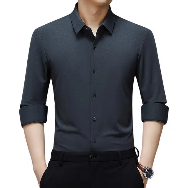 卡丹狄诺 含绵羊毛无痕纯色垂顺舒适爸爸装衬衣轻商务休闲秋冬季长袖衬衫 男款