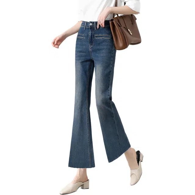 惟熙 高级感微喇高腰弹力修身八分薄款喇叭裤牛仔裤 女款