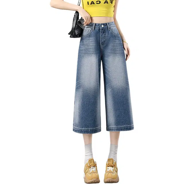 惟熙 薄款八分阔腿直筒裤牛仔裤 女款