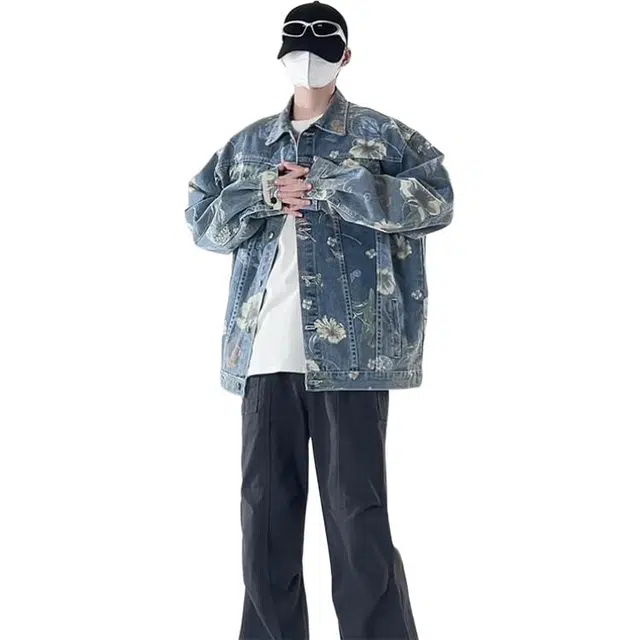 太子龍 高街潮牌破洞工装春秋季翻领青少年宽松复古褂子长袖牛仔外套 男女同款