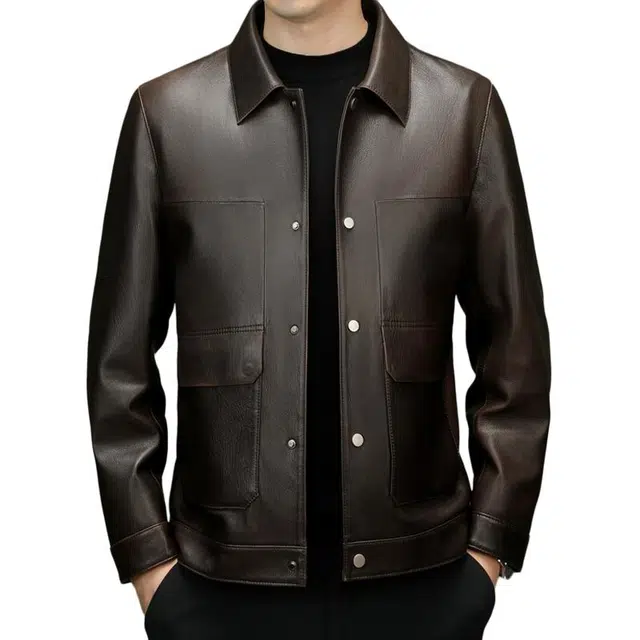 太子龍 真皮春秋季中年翻领大口袋山羊皮皮衣 男款