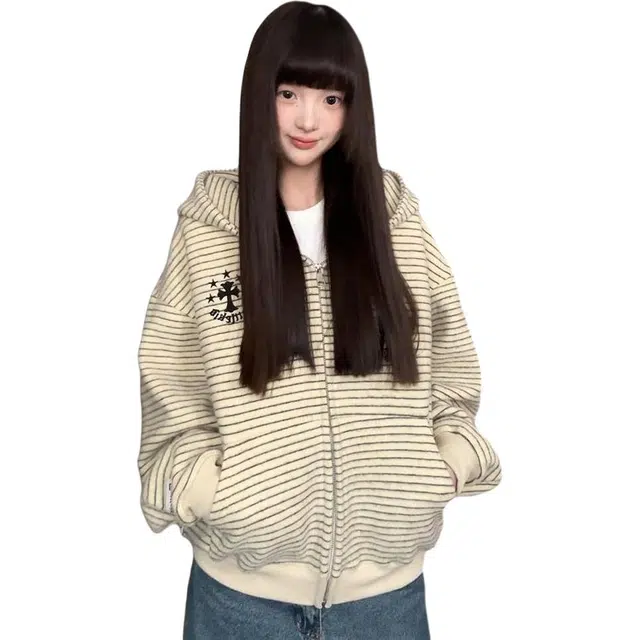 帝狼牛 美式复古万针绣多风格秋季宽松连帽条纹元素外套卫衣 男女同款