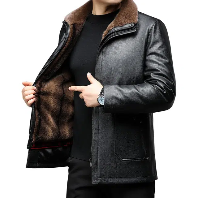 太子龍 爸爸装海宁皮毛一体保暖防寒外套皮衣 男款