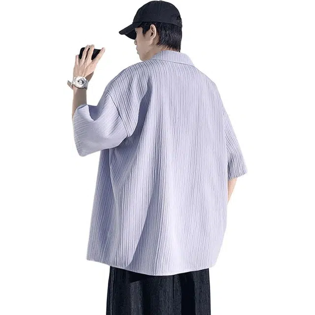 加荣 短袖透气休闲速干薄款潮牌痞帅七分巴洛克服外套衬衫 男女同款