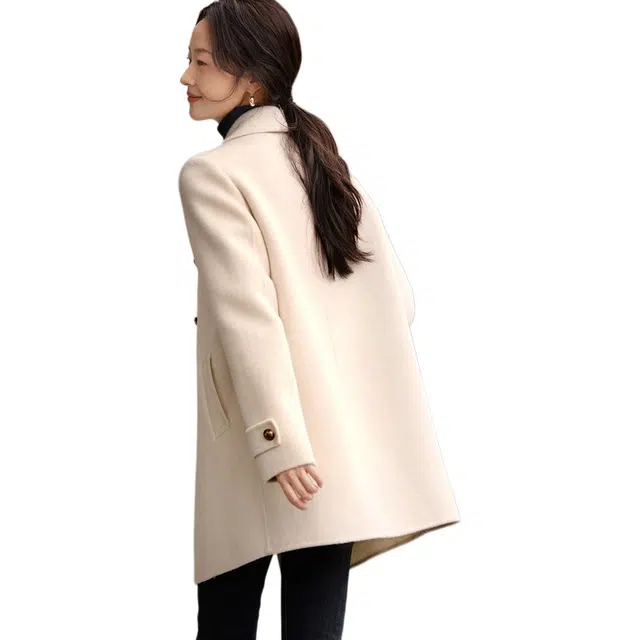 沫晗依美 西装领时尚复古休闲长袖大衣 女款 米白色