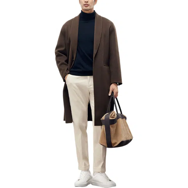 丹宁哲学 优雅绅士 高品质纯羊毛双面呢 男士中长款青果领大衣 男款