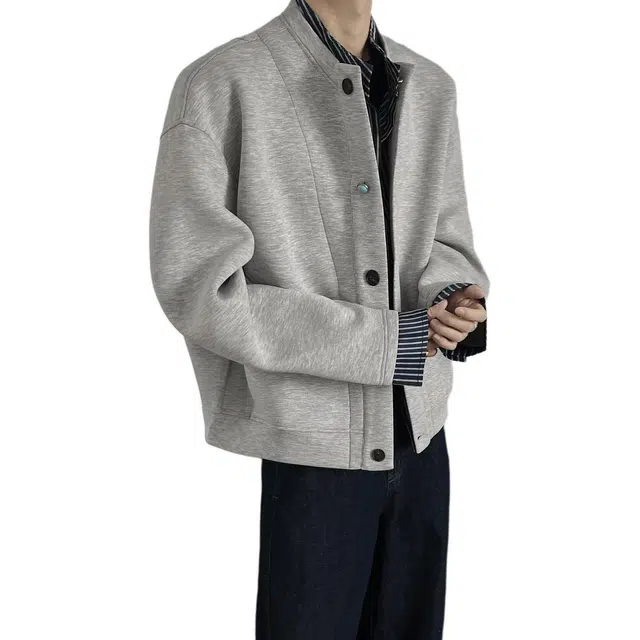 单爵 美式复古假两件开衫上衣男款秋小众条纹拼接卫衣 男女同款