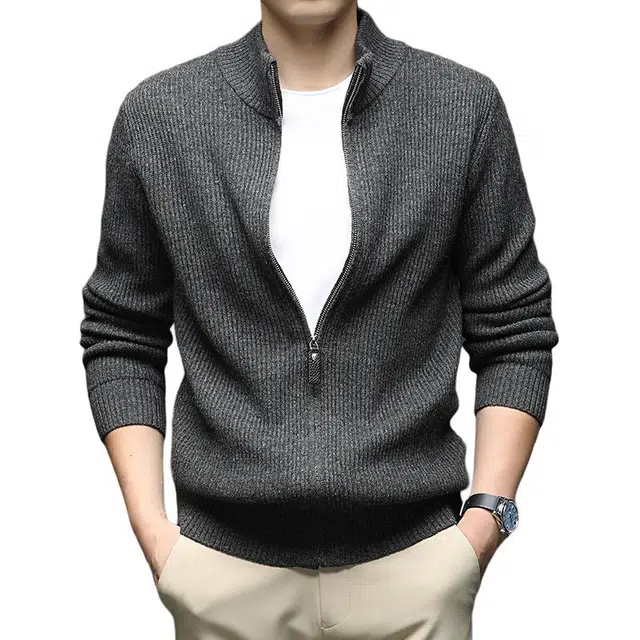卡丹狄诺 山羊绒绵羊毛混纺男士秋冬保暖加厚立领拉链开衫男专柜品质亲肤软糯针织羊毛衫外套男毛衣 男款