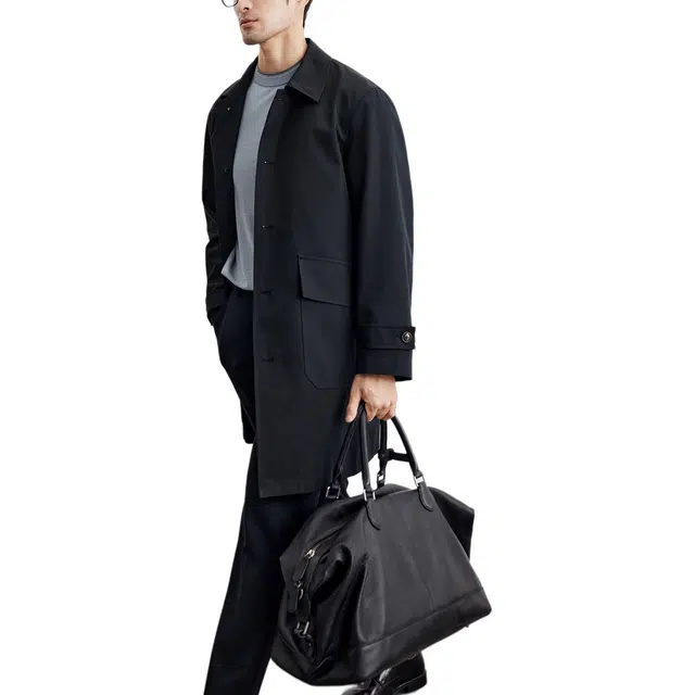 丹宁哲学 商务绅士 高档棉氨混纺面料 格纹内里翻领风衣 男款