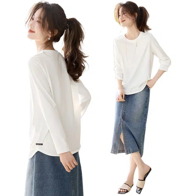 沫晗依美 舒适休闲百搭纯色长袖圆领套头卫衣 女款