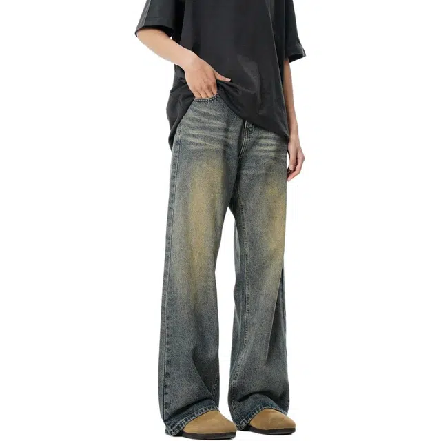 巴塞罗那足球俱乐部 美式复古水洗做旧多风格百搭休闲垂感牛仔裤 男女同款