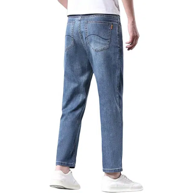 炳盛 夏季薄款冰丝九分直筒宽松休闲牛仔裤 男女同款