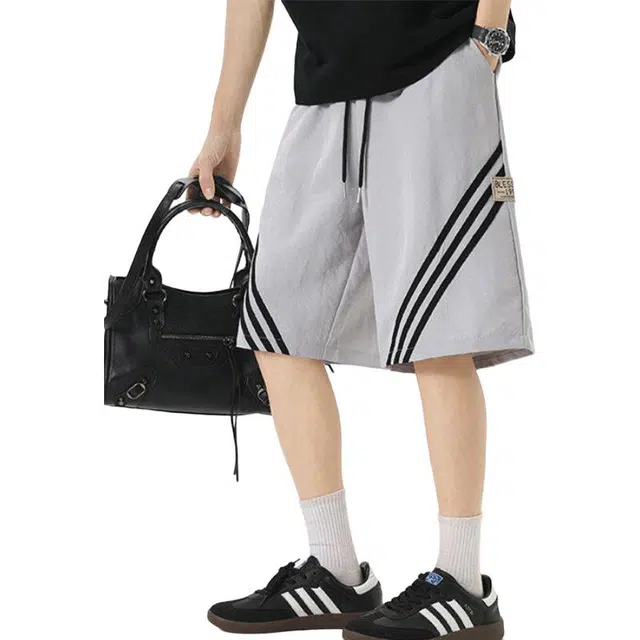 单爵 垂感高级感美式条纹运动五分休闲短裤 男女同款