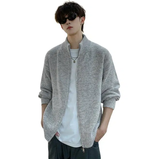 佐菲利 美式双拉链开衫高街立领外套潮牌百搭休闲情侣上衣针织衫 男女同款