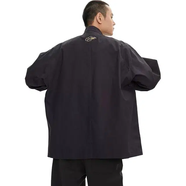 鬼洗 绣花男式蓝色动物常规长袖衬衫 男款