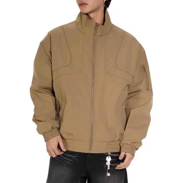 杜克恩 美式工装立领哈灵顿飞行外套秋季复古解构拼接潮牌高街宽松休闲机车服夹克 男女同款