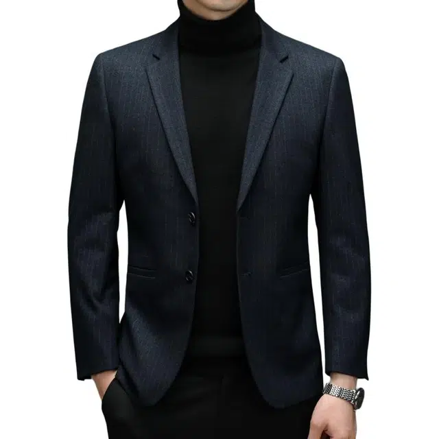 太子龍 休闲条纹时尚合身百搭长袖西装 男款