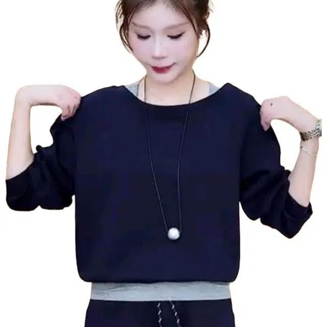 轻迎 时尚高腰洋气显瘦外穿两件拼接卫衣休闲套装 女款