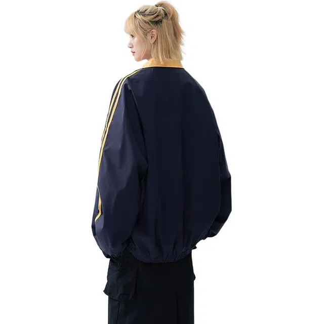 【Cleanfit棒球风】蓝精灵 潮流教练服勋章拼接嘻哈撞色双面穿立领秋冬运动机车风拉链休闲防风防溅水夹克外套 男女同款