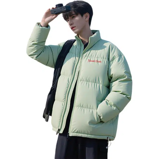 图兰朵 美式复古植绒字母立领纯色潮流时尚百搭休闲面包服舒适保暖加厚防风防寒棉服 男女同款