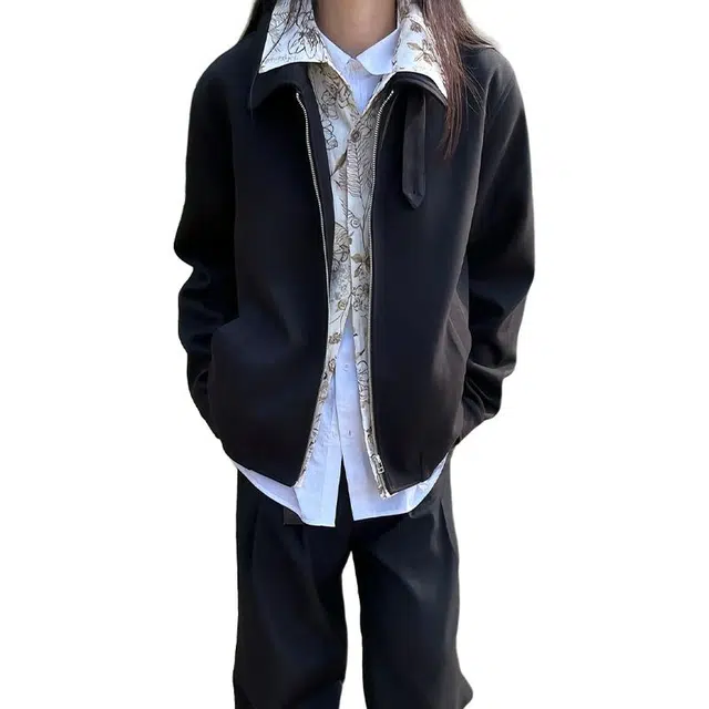 单爵 美式复古花领假两件外套男春秋季设计感拉链夹克 男女同款