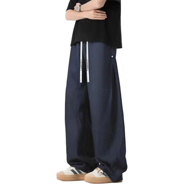 图兰朵 夏季美式复古高级基础款个性时尚简约风格日常休闲柔软宽松舒适亲肤百搭设计无性别直筒系带牛仔裤 男女同款