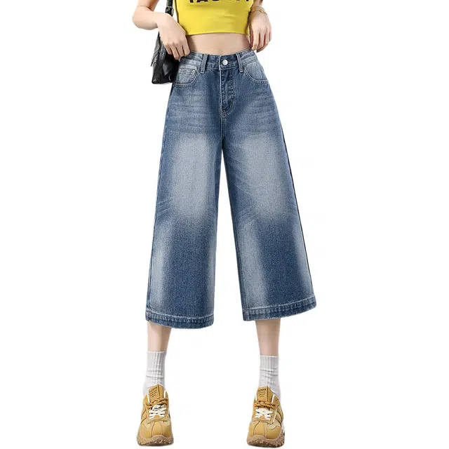 惟熙 薄款八分阔腿直筒裤牛仔裤 女款