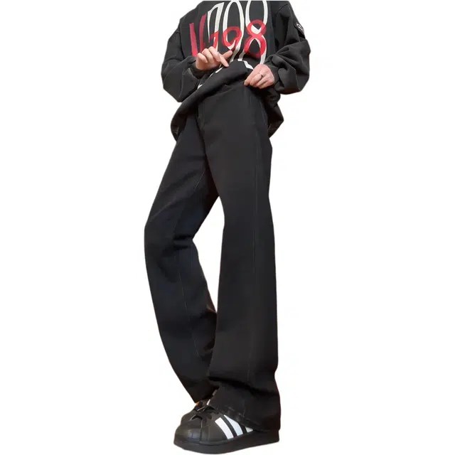 八哥 美式复古高街风纯色基础款时尚百搭个性垂感弯刀裤宽松舒适阔腿裤休闲牛仔裤 男女同款