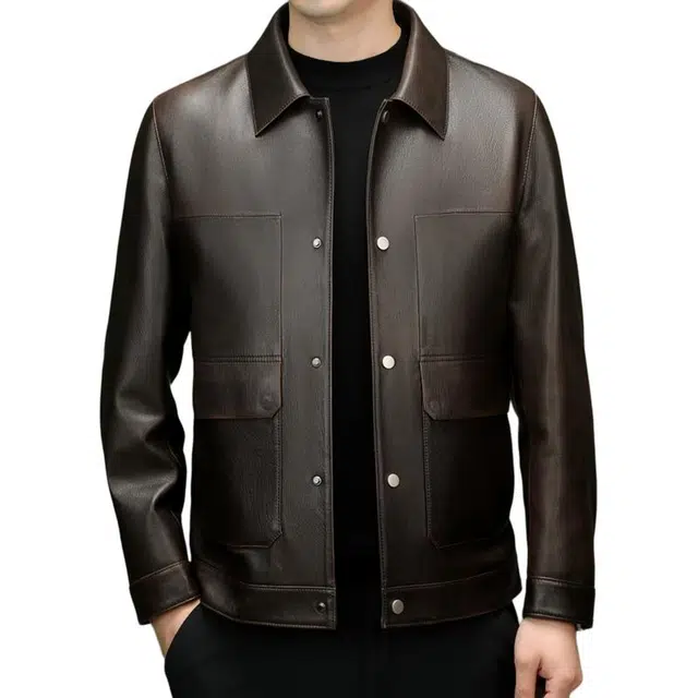 太子龍 真皮春秋季中年翻领大口袋山羊皮皮衣 男款