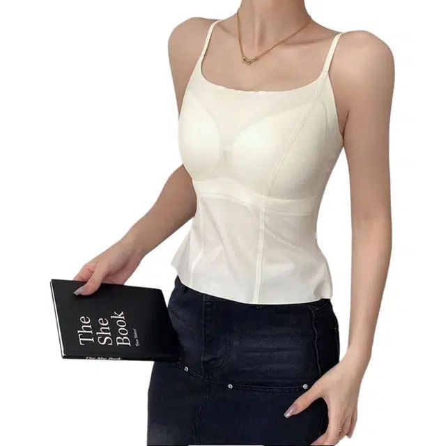 品彩 纯色无痕半固定杯式舒适吊带 女款