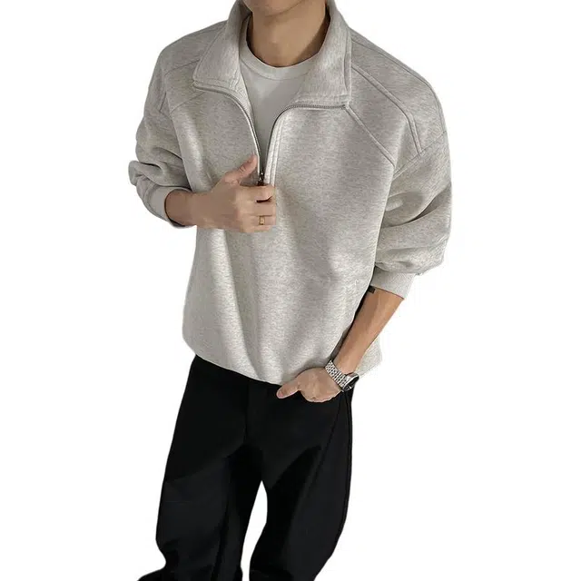 单爵 美式复古半拉链立领上衣男款秋季内搭打底衫卫衣 男女同款