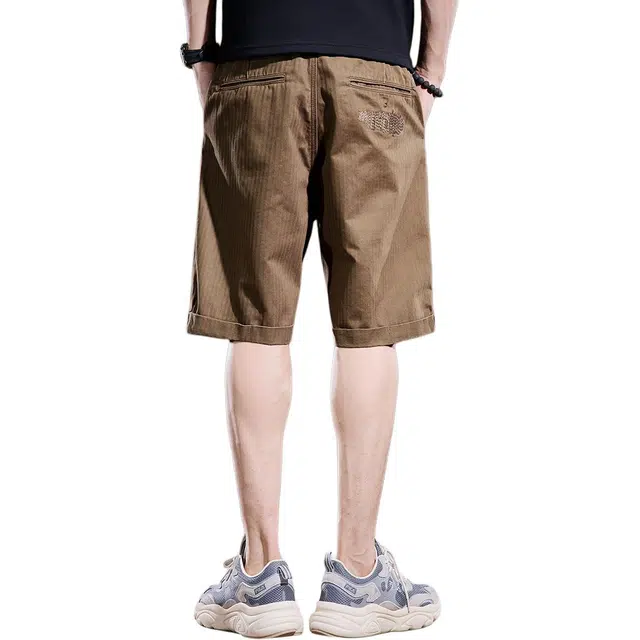 贵色 美式复古通勤百搭废土风宽松透气吸汗纯棉质感休闲五分工装短裤 男女同款 卡其色
