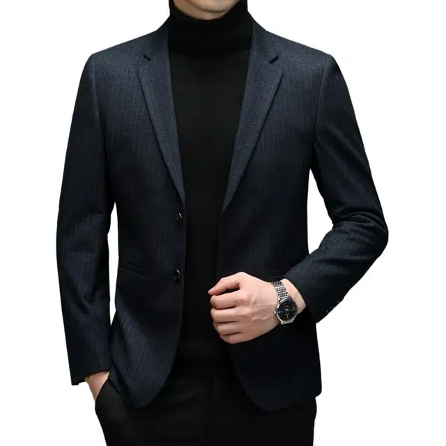 太子龍 休闲条纹时尚合身百搭长袖西装 男款