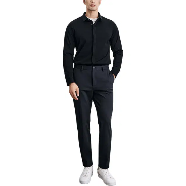 丹宁哲学 抗皱高密内里磨毛纯色长袖方领标准衬衫 男款