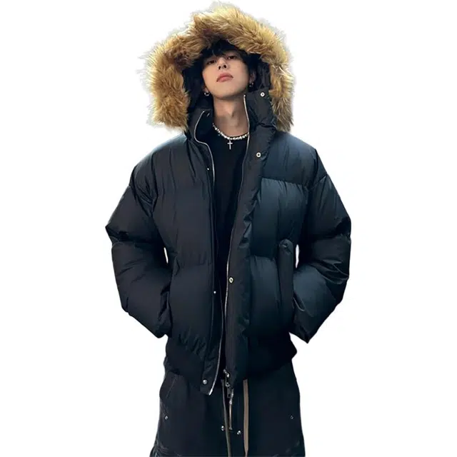 黑马漫画 美式短款毛领男款秋季痞帅高级感连帽棉服 男女同款