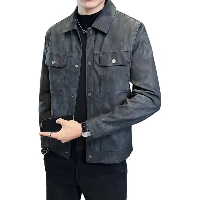 太子龍 美式复古多口袋机车潮流痞帅皮夹克皮衣 男款