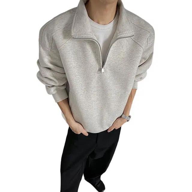 单爵 美式复古半拉链立领上衣男款秋季内搭打底衫卫衣 男女同款