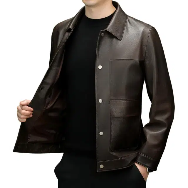 太子龍 真皮春秋季中年翻领大口袋山羊皮皮衣 男款