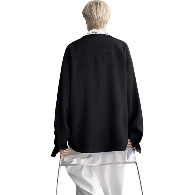 单爵 美式复古花领假两件外套男春秋季设计感拉链夹克 男女同款