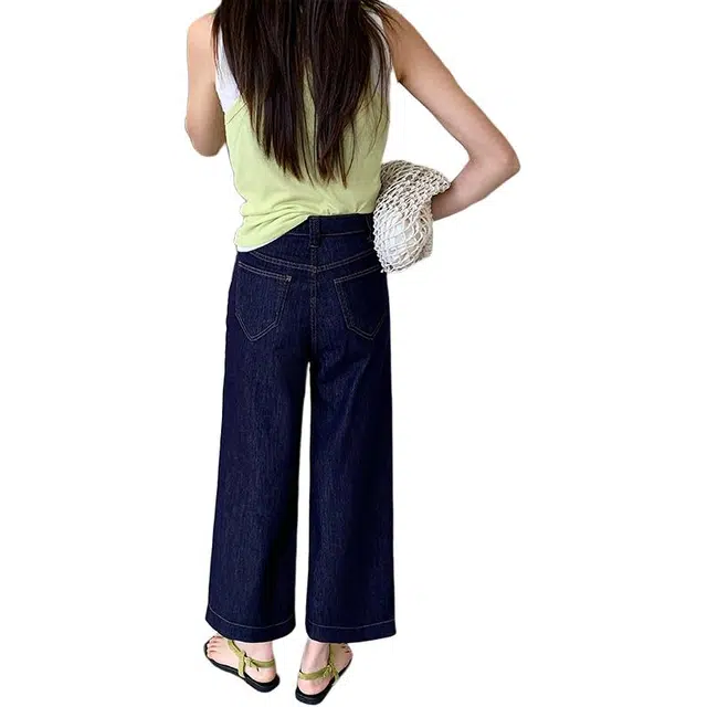 玫丝朵 时尚纯色简约舒适高腰阔腿牛仔裤 女款