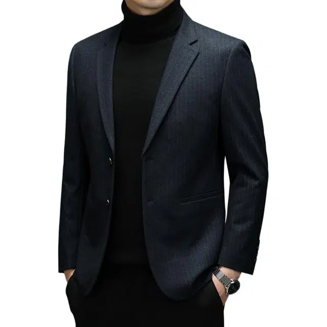 太子龍 休闲条纹时尚合身百搭长袖西装 男款