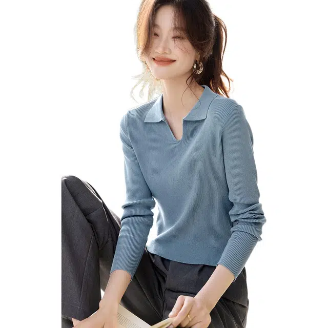 沫晗依美 翻领常规针织衫 女款