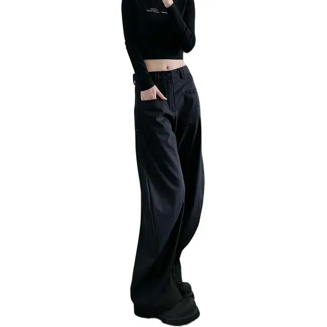 么宁  复古老钱西装秋冬百搭宽松阔腿休闲裤 女款