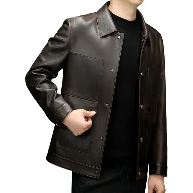 太子龍 真皮春秋季中年翻领大口袋山羊皮皮衣 男款