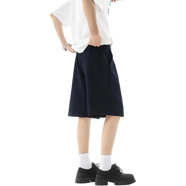 颂希尔 美式垂感薄款潮牌宽松高级感冰丝五分休闲短裤 男女同款