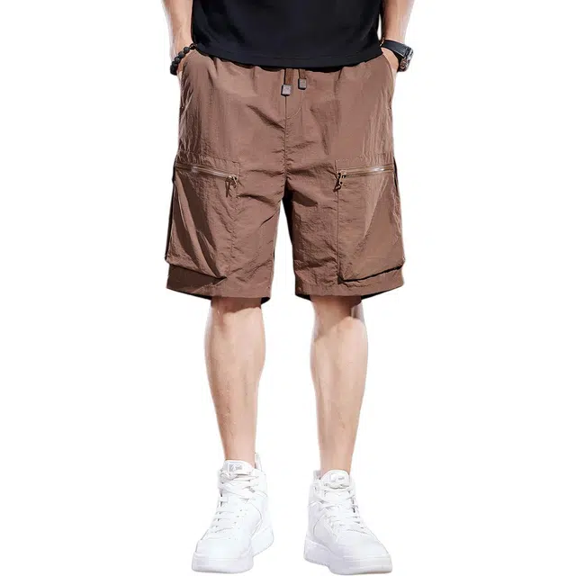 贵色 夏季 纯色口袋废土风男装机能风高端美式冰丝速干潮牌英伦风设计感宽松直筒休闲运动五分裤工装短裤 男女同款 基础色（黑灰白等）