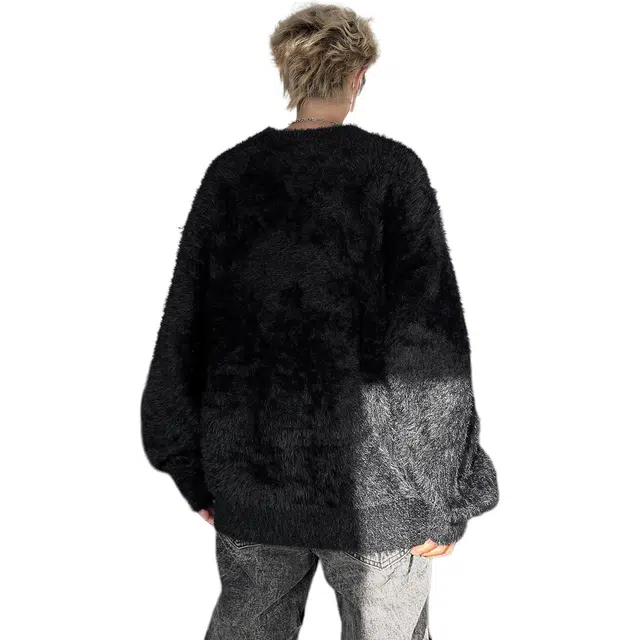 极限涡轮 美式高街复古慵懒内搭保暖打底上衣圆领仿貂毛绒简约百搭针织衫 男女同款