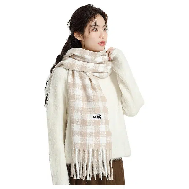 匹克 千鸟格  高级感氛围感穿搭小香风保暖防风防寒加厚套装 绒线围巾 女款
